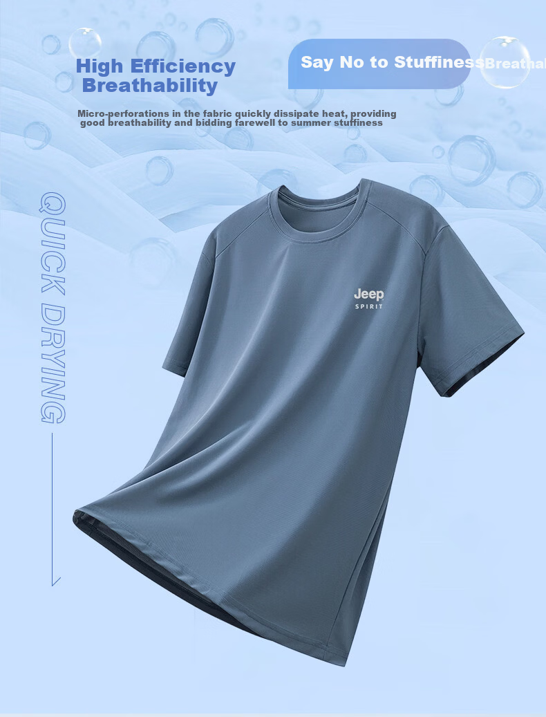 JEEP SPIRIT Men's Short Sleeve T-Shirt Summer Ice Silk Running Fitness Sports Quick-Dry Breathable Top White M 5