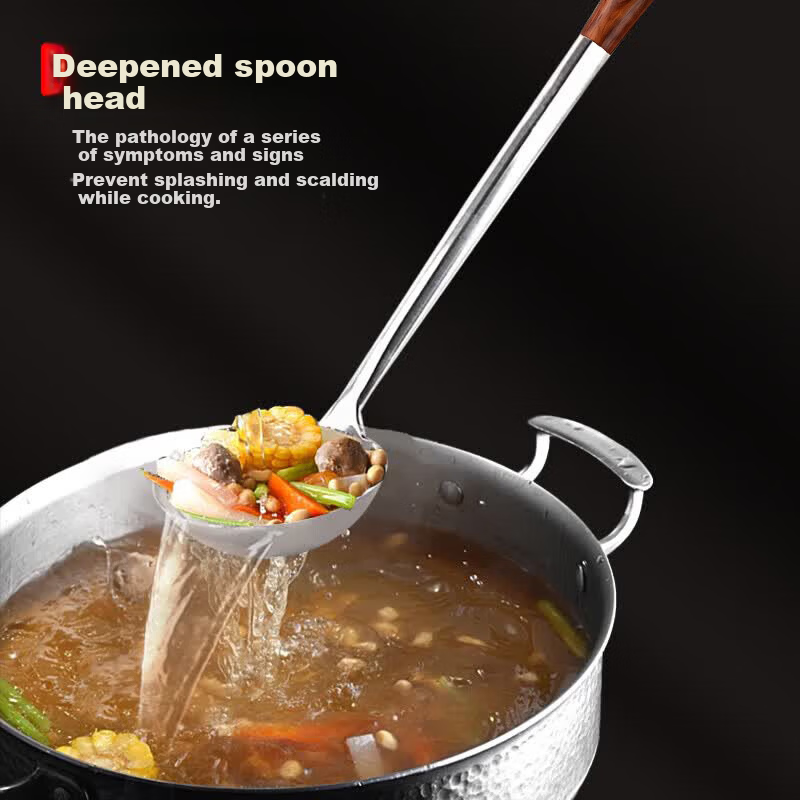Jinwanfu Stainless Steel Commercial Cooking Wok Ladle Chef's Wooden Handle 8 Liang Hand Ladle 1 Piece 10
