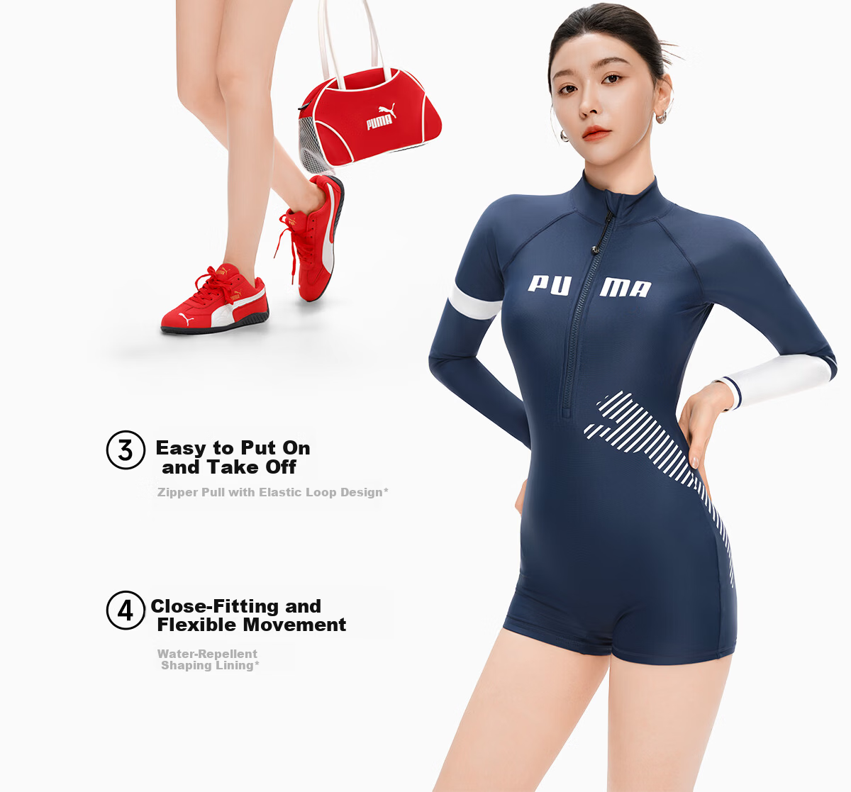 PUMA Women's Long Sleeve One-Piece Swimsuit UV Protection Surfing Swimwear for Swimming Pool Spa Premium Swimwear 19