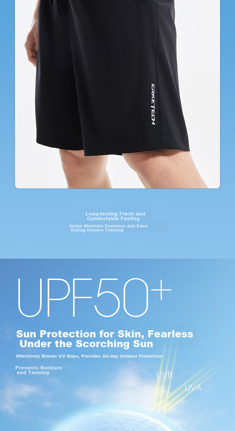 ERKE Woven Five-Point Shorts Summer Sports Quick-Dry Ice Cooling Sun Protection Outdoor Antibacterial Casual Running Pants for Men 4
