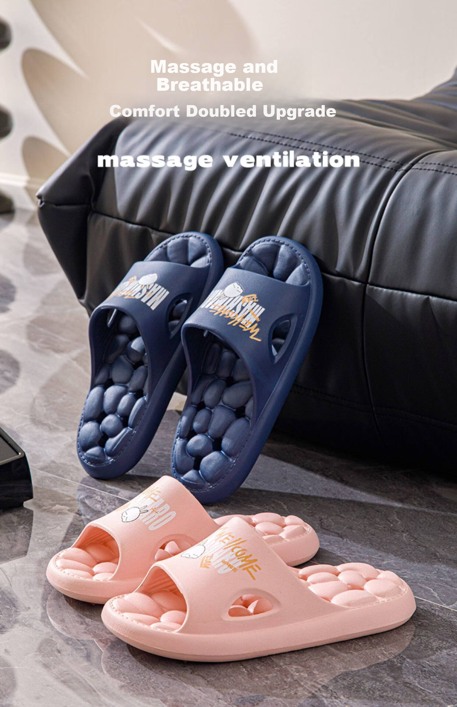 MashiMaro EVA Massage Quick-Dry Water-Draining Home Bathroom Shower Slippers for Men and Women 1