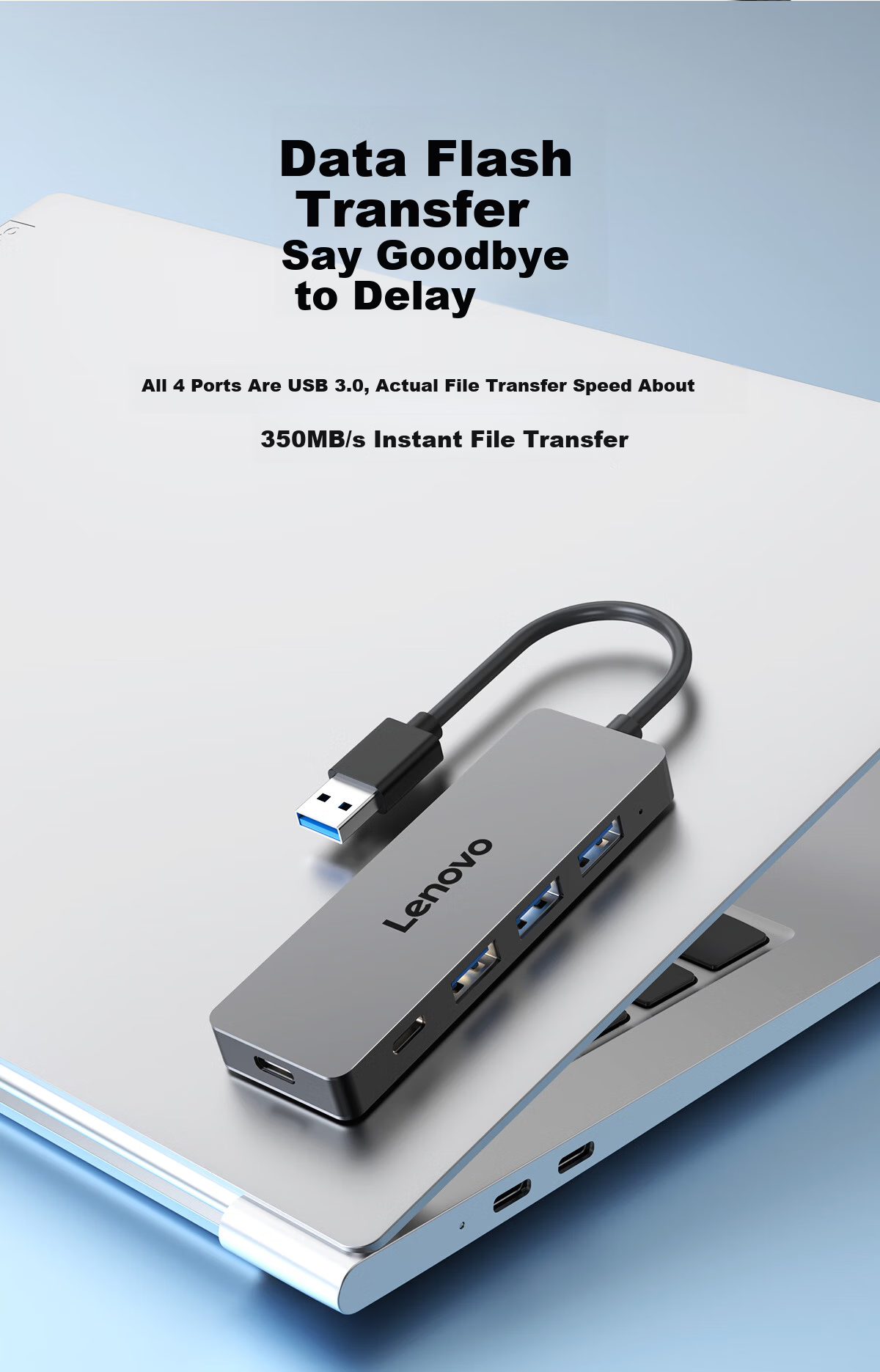 Lenovo USB 3.0 Metal 4-in-1 High-Speed Hub Docking Station Multi-Port Adapter Extension Cable for Laptop 3
