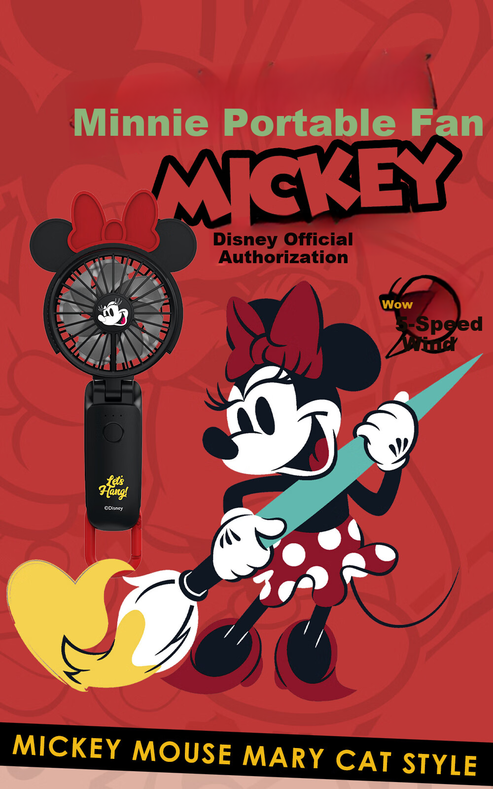 RHYTHM Japan Ultra-Quiet Handheld Fan Office Desktop Portable USB Rechargeable Long Battery Life Neck Hanging Mini Cooling Fan 9ZF040RI01 Minnie Black 4