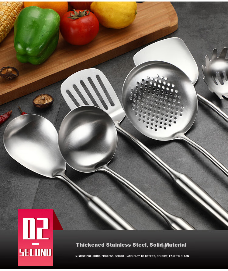 Jinwanfu 304 Stainless Steel Cooking Spatula High-Temperature Resistant Non-Stick Frying Pan Turner Kitchen Utensil 9