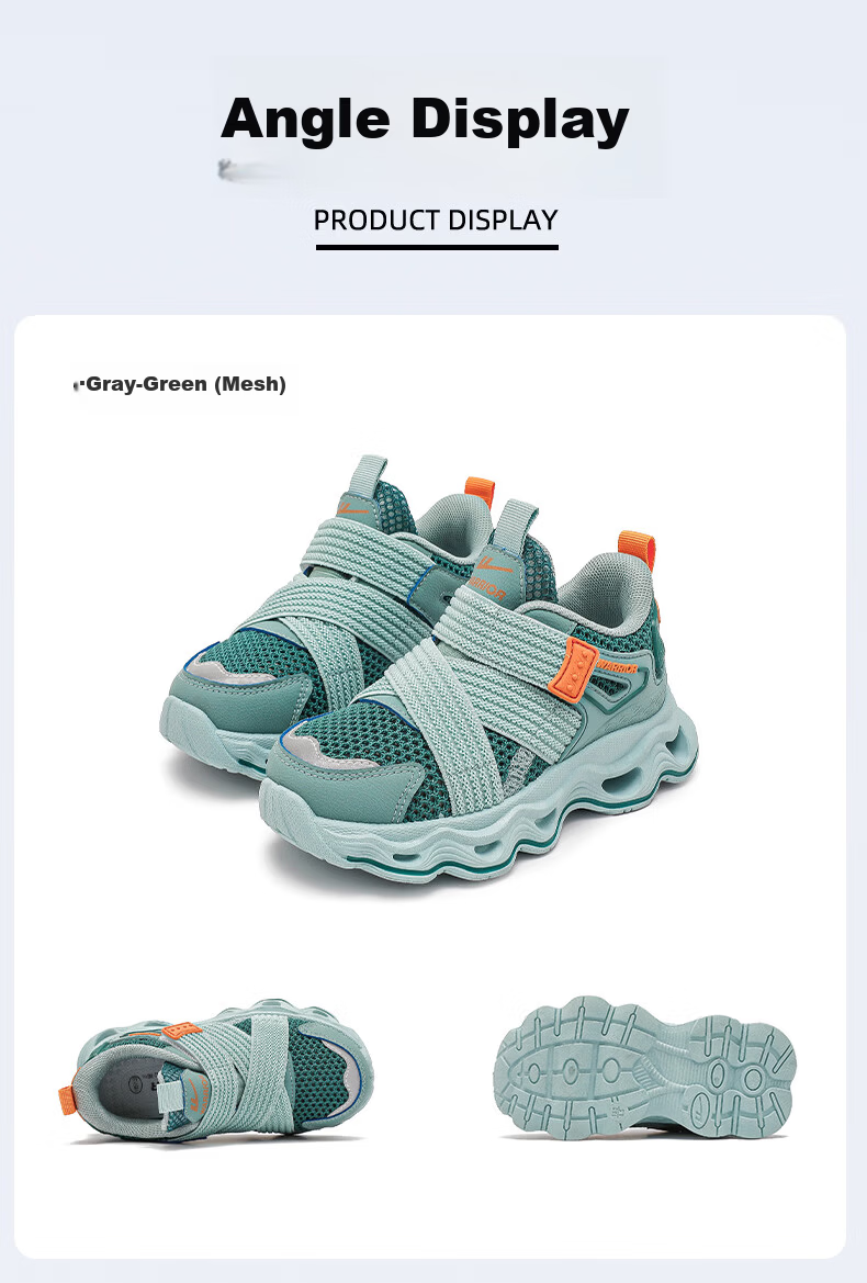 Warrior Boys' Summer Sports Shoes Children's Running Shoes Breathable Mesh Sneakers for Girls WZ-1586-1 Gray Green Size 35 8
