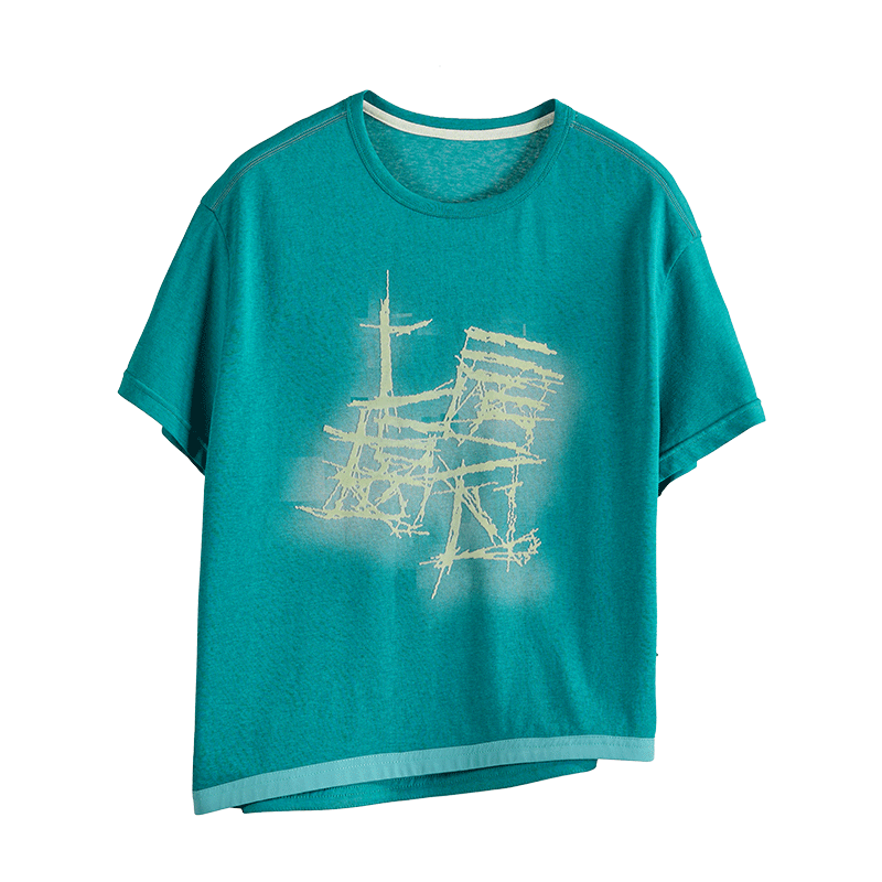 Rizhe Original Rooftop Graffiti Short Sleeve T-Shirt 2026 Summer New Design Loose Unique Crop Top