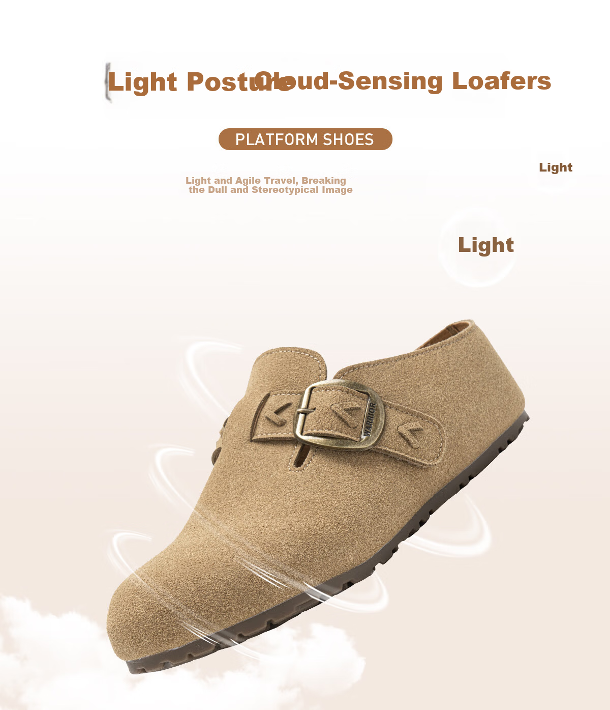 Warrior Thick Sole Birkenstock Women's New Autumn Winter Popular Height Increasing Slip-On Closed Toe Half Slippers Camel Color Size 38 10