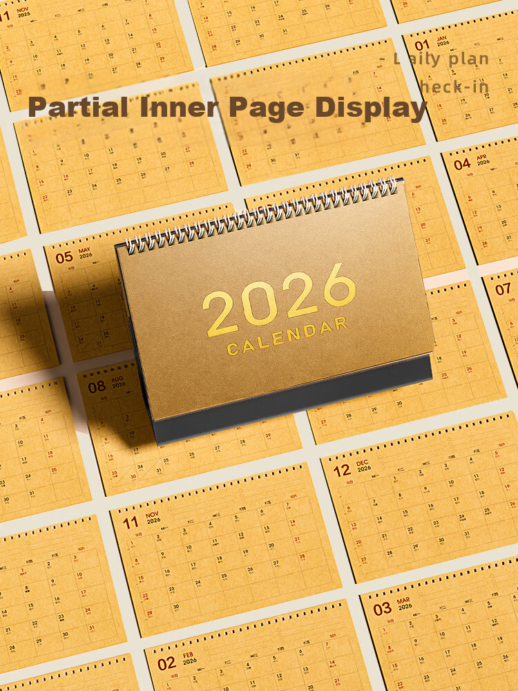 Gold Value 2026 Calendar Large Year of the Horse Office Desk Calendar Notebook Large Grid Annual Monthly Weekly Desktop Planner Self-Discipline Punch Card Black Gold Edition 5