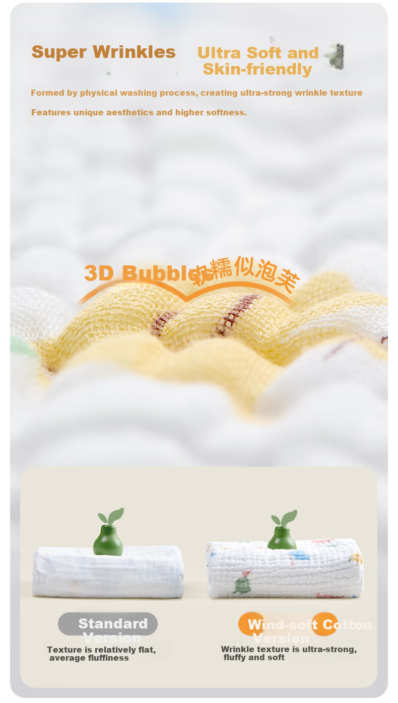 PurCotton Baby Bath Towel, Gauze Bath Towel, Pure Cotton Absorbent, Extra Large And Thick, Newborn Baby Blanket, Towel, 105*105cm 5