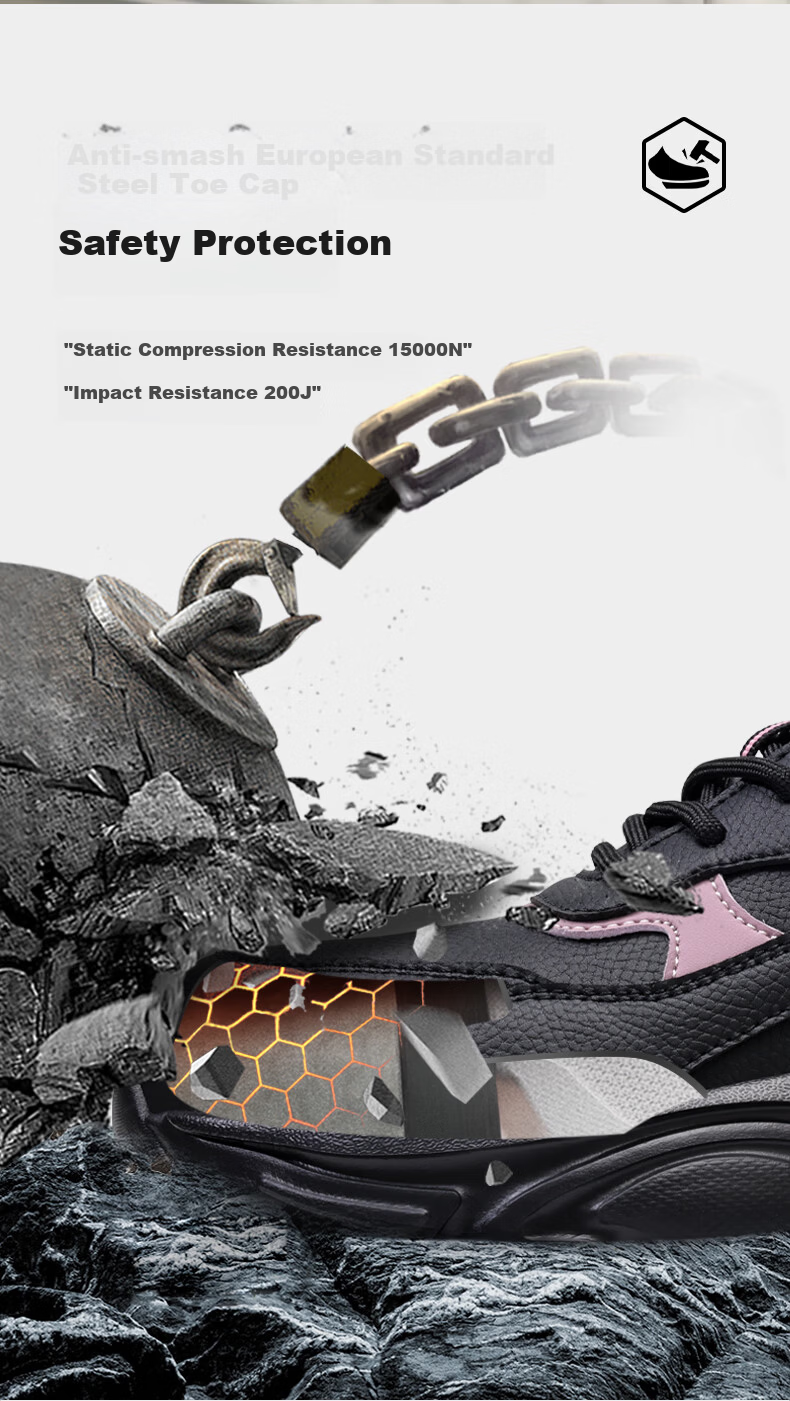 Junbu Women's Safety Work Shoes Anti-Smash Anti-Puncture Steel Toe Waterproof Ultra-Light Soft Sole Comfortable Construction Shoes 5076 Size 37 5
