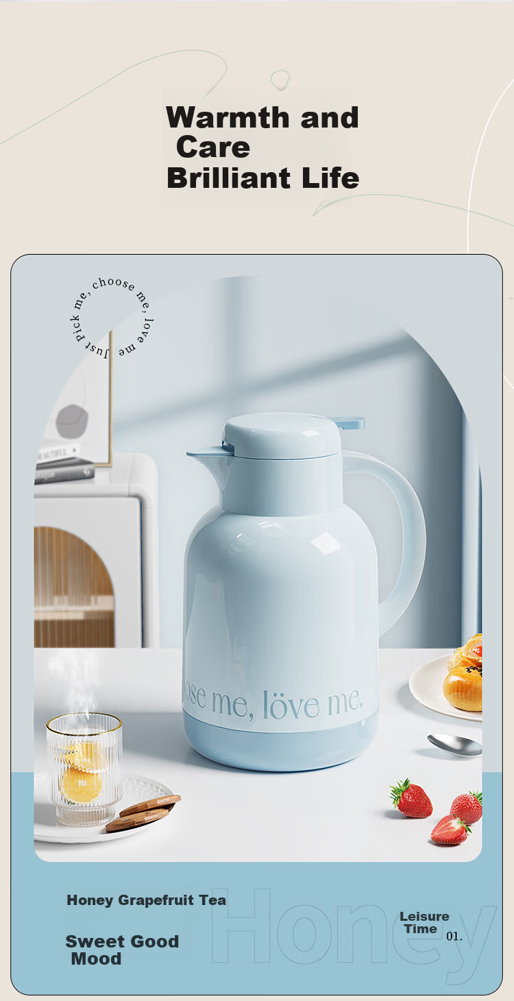 JEKO&JEKO Insulated Thermos, Large Capacity Hot Water Bottle for Home Use, Glass Inner Liner with Digital Display, Special Edition Pei'ao, 2L, Cream White 10