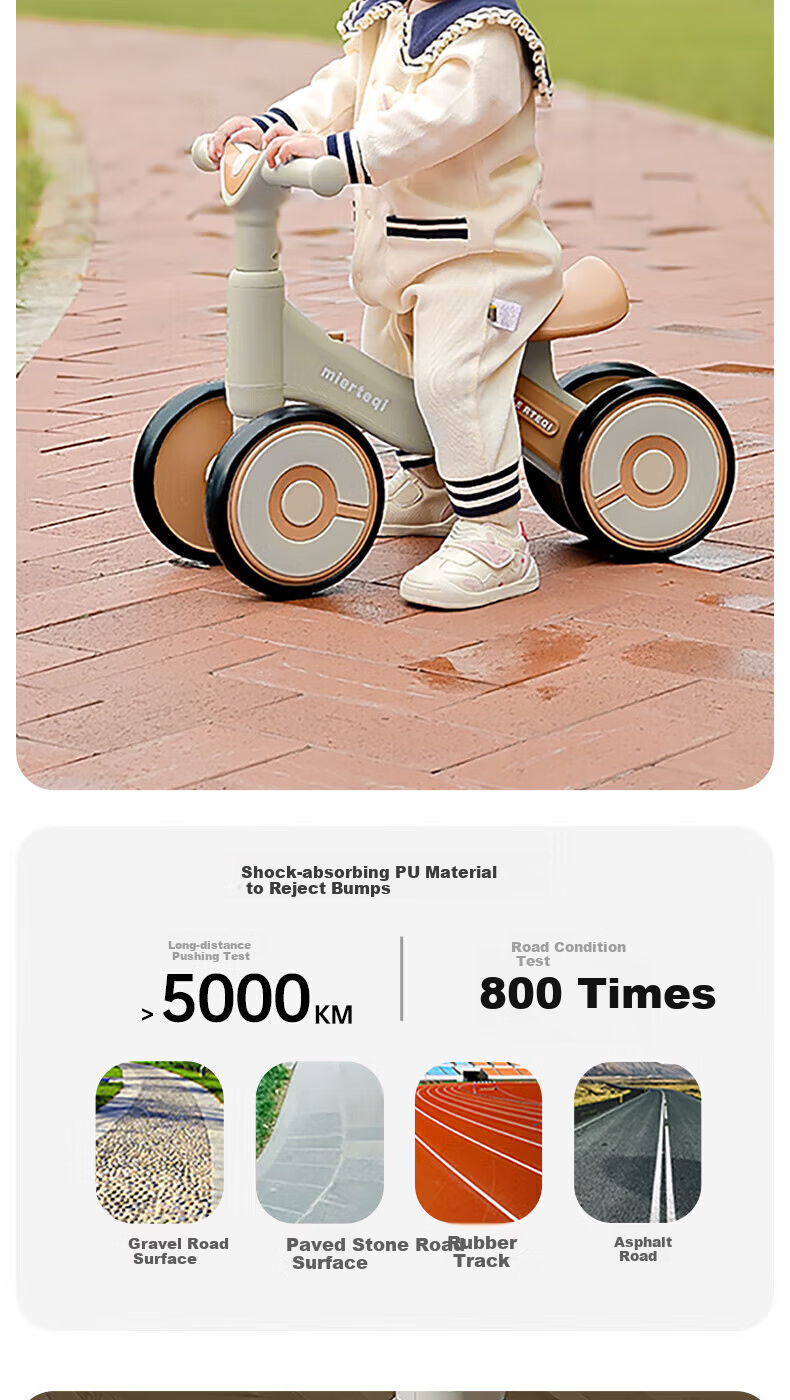Besnay Kids Balance Bike 1-3 Years Old Baby Four-Wheel Glide Bike Anti-Tip Beginner Infant Scooter Toddler Ride-On Car 10