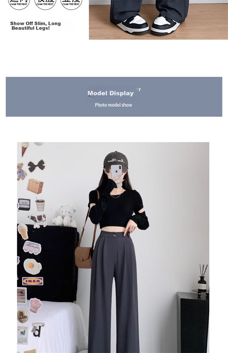 Langsha Women's Suit Pants 2026 New High-Waist Straight-Leg Slim Fit Lightweight Wide-Leg Trousers for Office Commuting 16