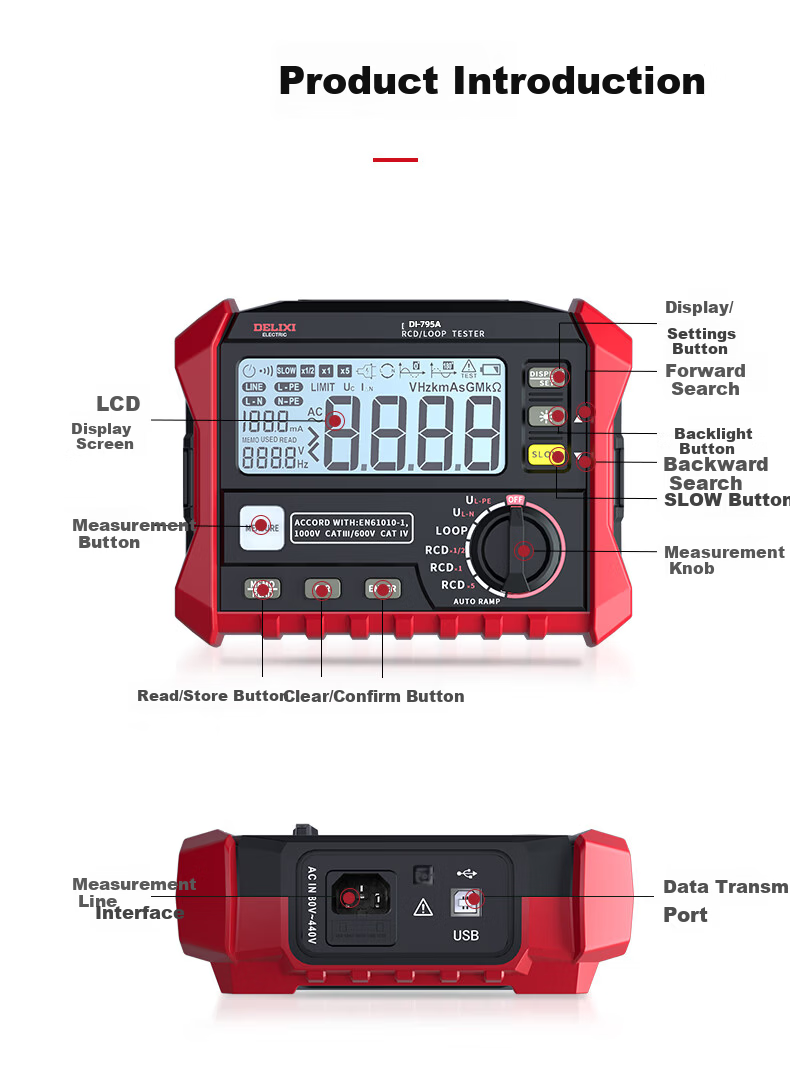 DELIXI ELECTRIC Leakage Protection Switch Tester with Voltage and Loop Resistor, Leakage Current Measurement 10-500mA 5