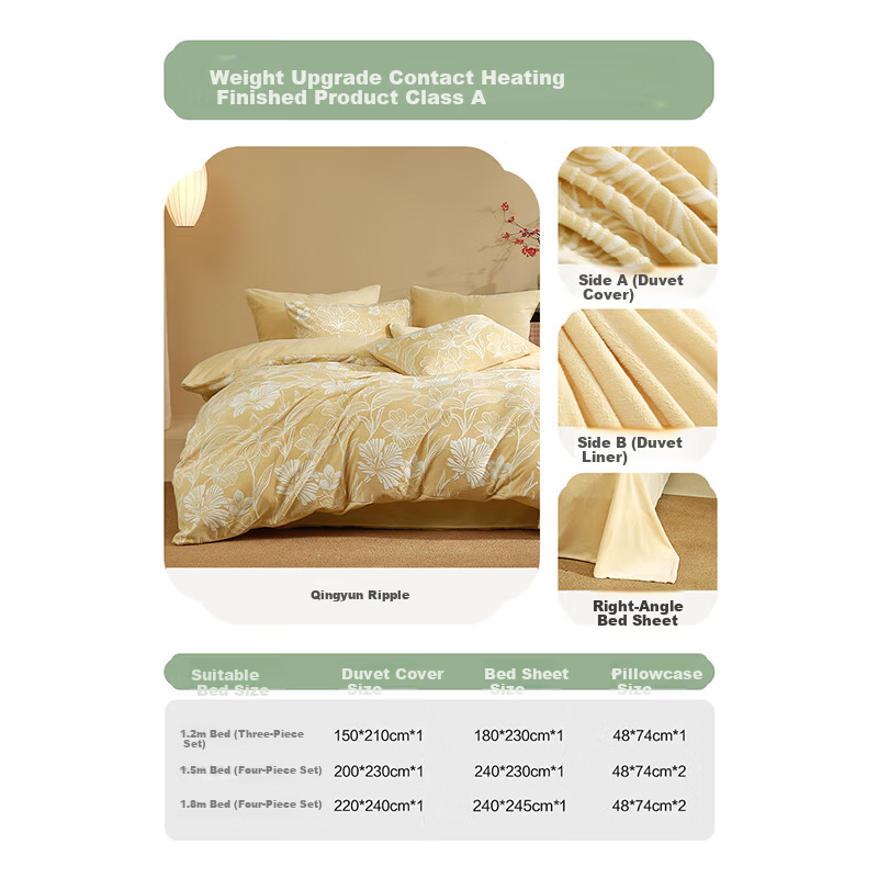 Mercury Home Textiles Belleese Four-Piece Milk Velvet 3D Carved Bedding Set A-Class Anti-Static Sheet Quilt Cover Warm Bedding Set for 1.8m Bed