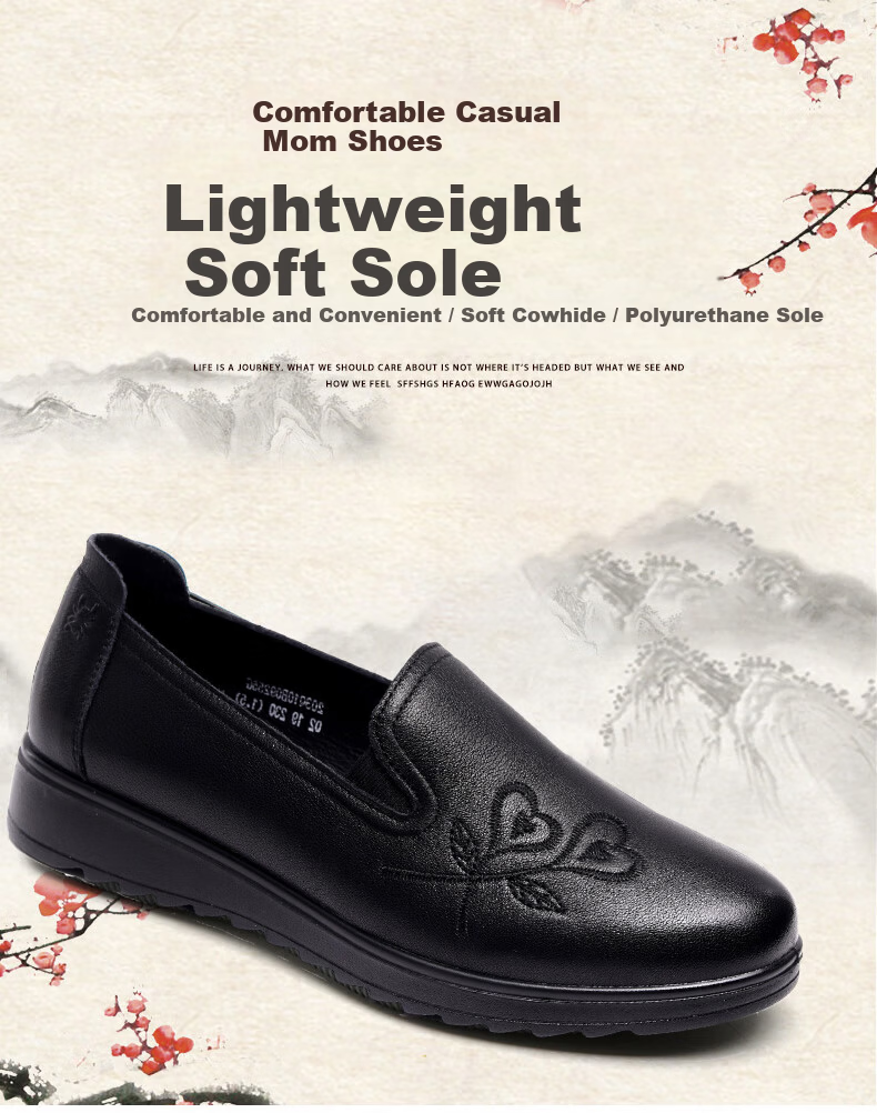 SPIDER KING Women's Shoes Middle-aged and Elderly Mom Shoes Flat Casual Soft Sole Single Shoes Fashion Small Leather Shoes 09255 Black 35 1