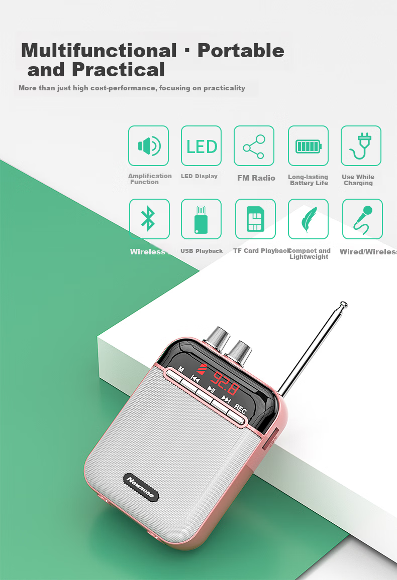 Newmine MC502 Handheld Microphone Speaker All-in-One Wireless Microphone Small Bee Teacher Classroom Loudspeaker Amplifier Tour Guide Karaoke Amplifier Black 1