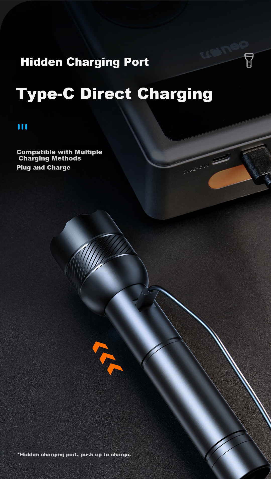 Deli Zoomable Flashlight High Brightness Long Battery Life Waterproof Rechargeable Outdoor Emergency Camping Light 13