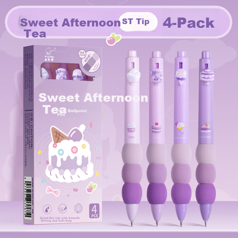 Kaba Bear Retractable Gel Pen 4-Pack ST Smooth 0.5mm Tip Cute 3D Cartoon Quick-Dry Ink Gradient Sleeve Sweet Afternoon Tea