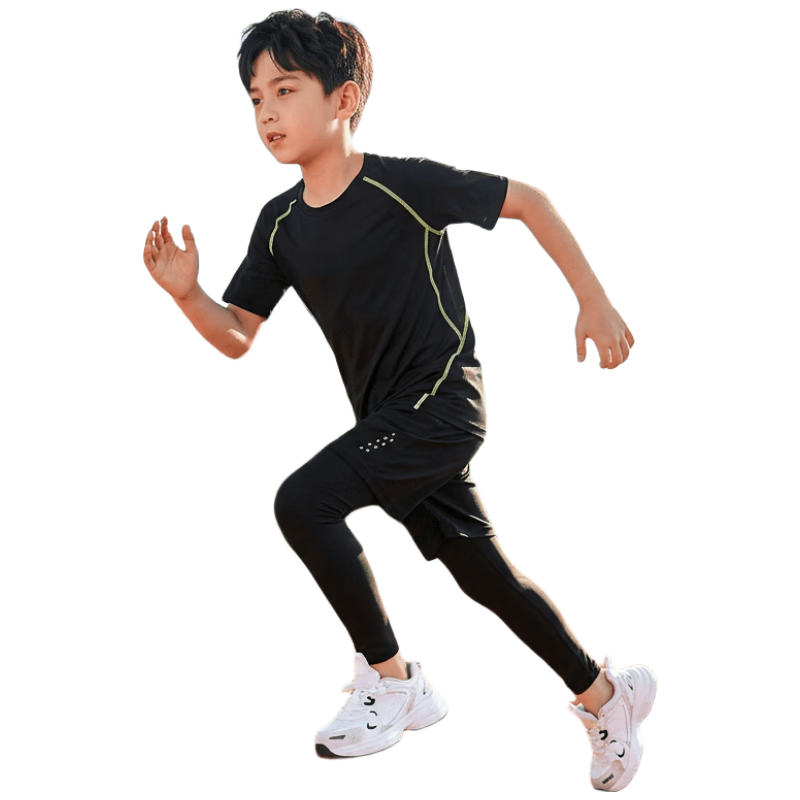 FANDIMU Children's Sports Set, Boys And Girls Badminton Basketball Tight-Fitting Base Layer, Breathable High-Elasticity Morning Jogging Training Running Suit
