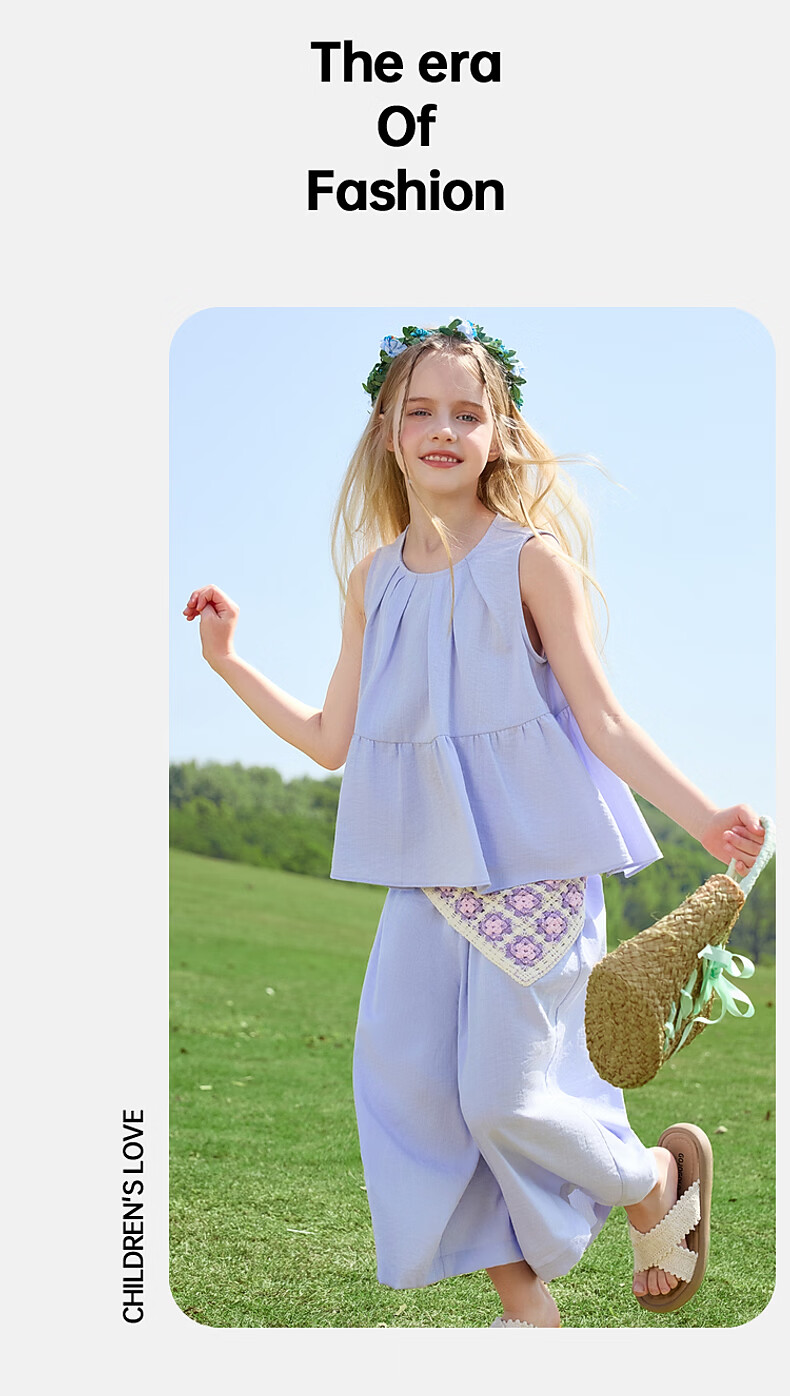 ASK JUNIOR Girls' Summer Set Youth Sleeveless Tank Top and Straight Wide-Leg Pants Two-Piece Green 170 13