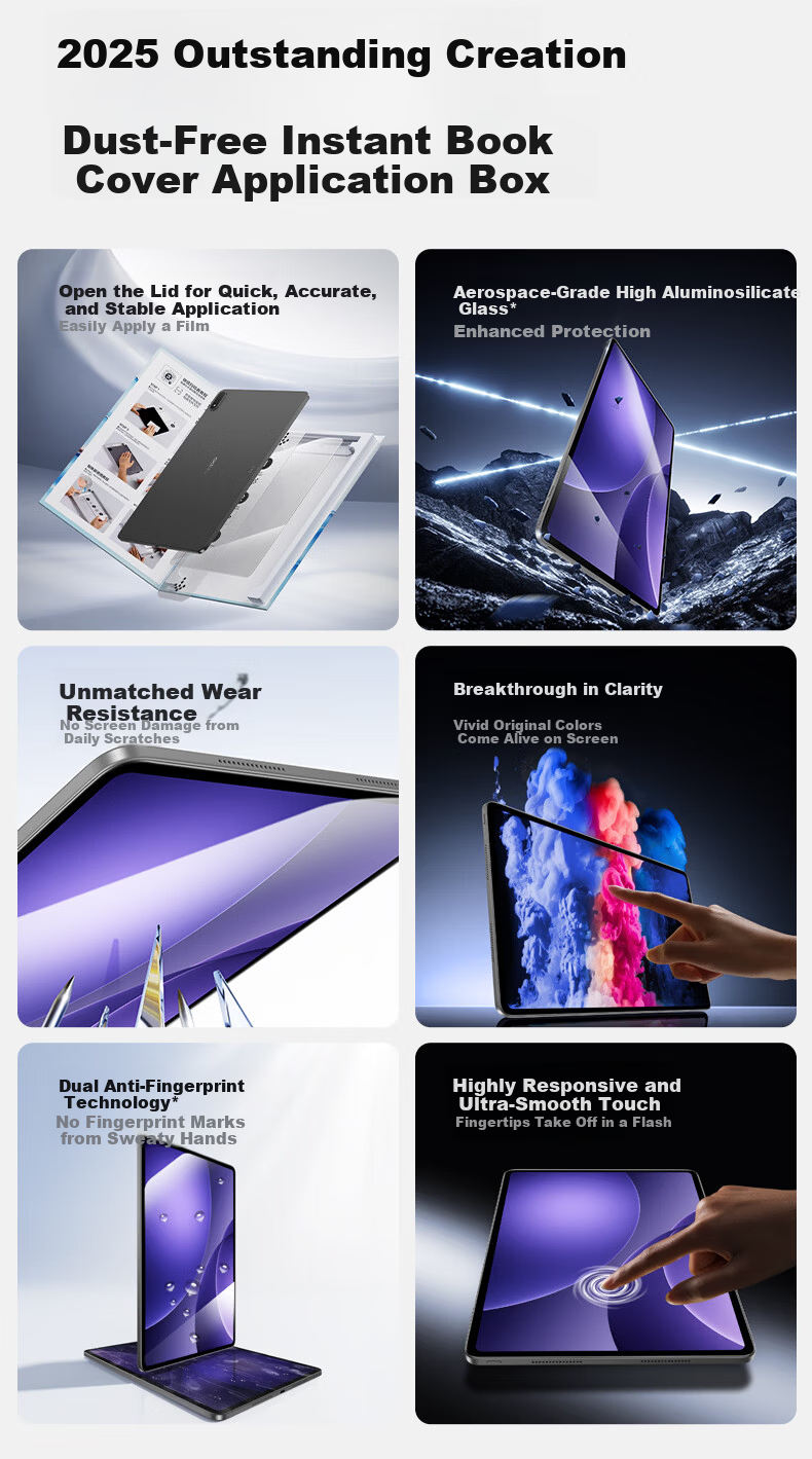 Shanmo Tempered Glass Screen Protector for OPPO Pad4 Pro and OnePlus Pad 2 Pro 13.2-inch Universal 2025 Full-Screen HD Dust-Free Installation Box 4