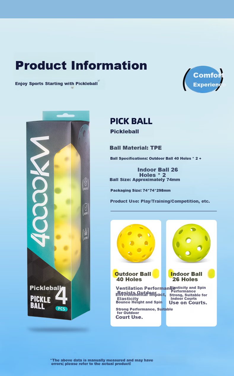 40,000 KM Pickleball Set Professional High-Elastic Integrated Balls Indoor Outdoor Tournament Grade 4-Pack 5