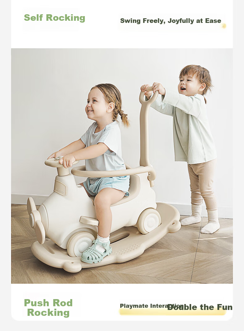 BG-BABYGO Aviator Rocking Horse Bouncer Baby Ride-On Car Toddler Wooden Horse Toy Birthday Gift First Birthday Present Rocker Car 12