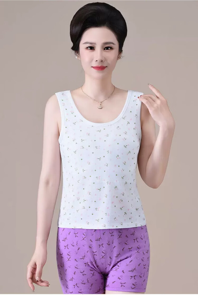 Langsha Elderly Women's Cotton Vest with Chest Pad, Plus Size Summer Thin Undershirt for Middle-aged and Senior Women 15