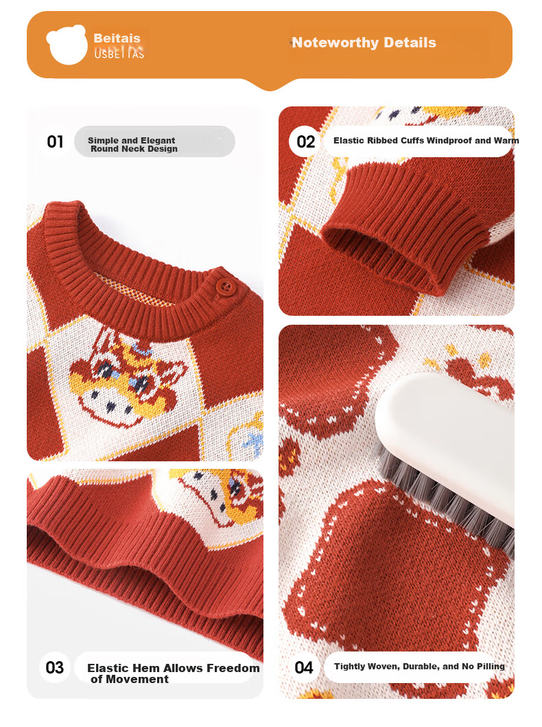 Beitais Children's Sweater Spring and Autumn Pure Cotton Unisex Baby Knitted Cardigan Versatile New Year Knitted Jacket 17