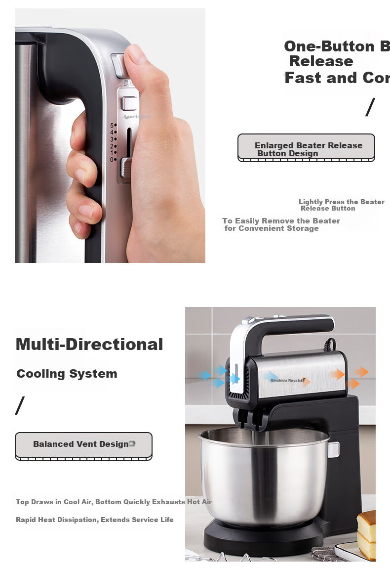 Royalstar Electric Hand Mixer 300W High Power Handheld Cream and Egg White Beater Dough Mixer Multifunctional Stand Mixer 3.5L EGK395L 11