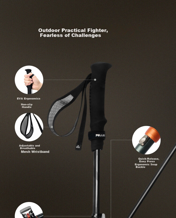 Pelliot Wing Pro Outdoor Hiking Pole T800 Carbon Fiber Telescopic Folding Trekking Stick 165036012 Black 2