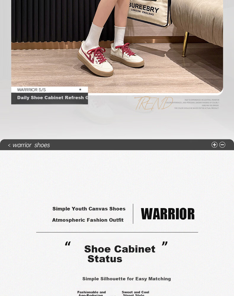 Warrior Official Women's New Versatile Sneakers 2026 Summer Classic Simple Breathable Canvas Shoes Women Beige Red Size 35 2