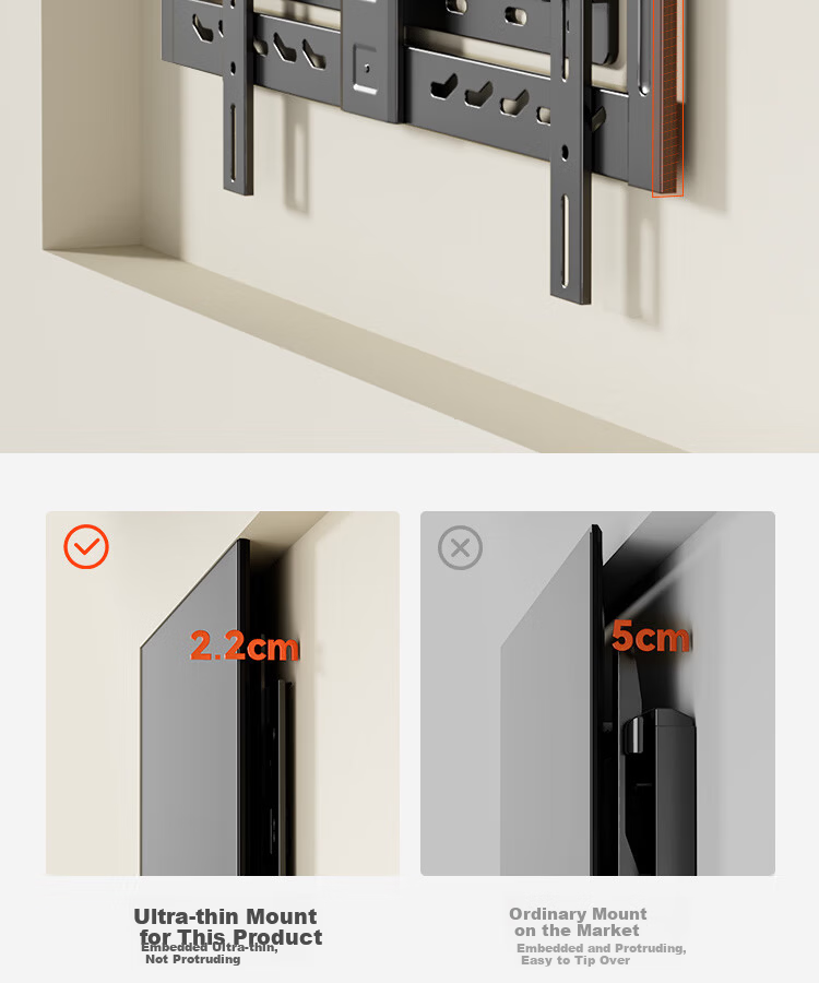 Junao Embedded Dual-Arm Telescopic TV Wall Mount Bracket, Extendable and Rotatable, Compatible with 75-110 Inch TVs, Universal for Xiaomi, Hisense, Skyworth, TCL 12