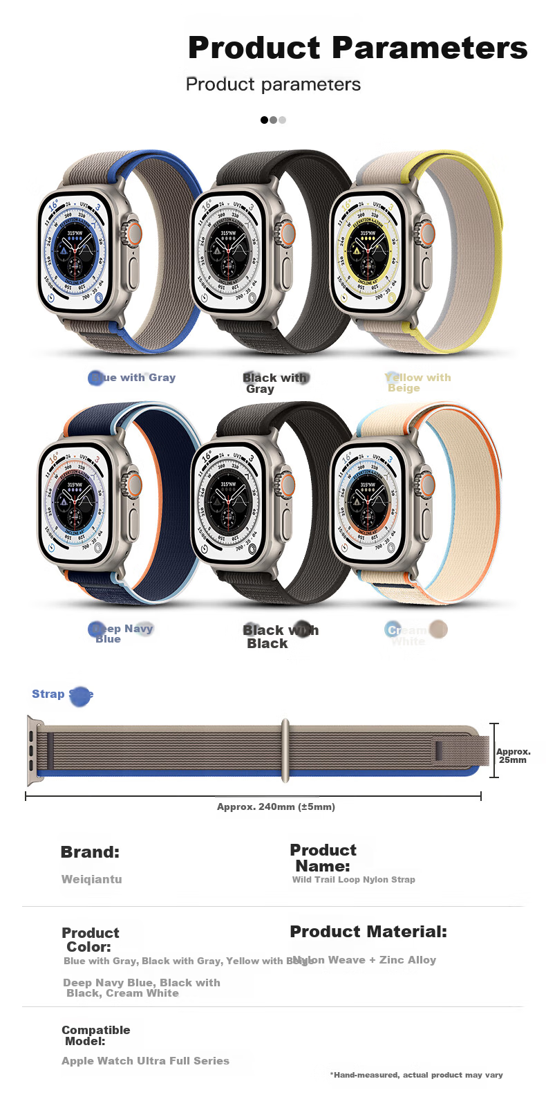 Weiqiantu Compatible with Apple Watch Ultra 4/3 Strap, Apple IWatch S12/S11/S10 Watch Band, Ultra 4/3/2/8/9/7 Trail Running Band SE3 Braided 2