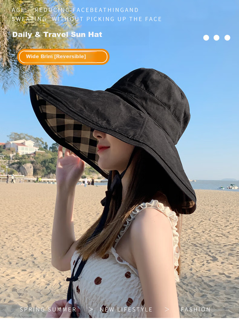 Jian Cai Summer Sunshade Bucket Hat for Women, Wide Brim Double-Sided Wear Face-Covering Beach Sun Hat, Perfect Sun Protection Gift for Girlfriend 1