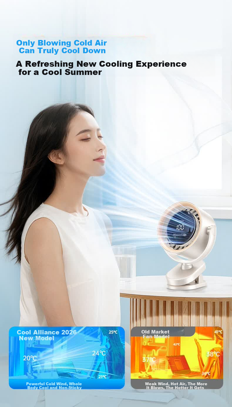 Kumeng Desktop Fan Cooling Small Portable Electric Fan Silent Digital Display Desktop Air Conditioner Circulation Fan Office Student Dormitory Long Battery Life USB Charging 14