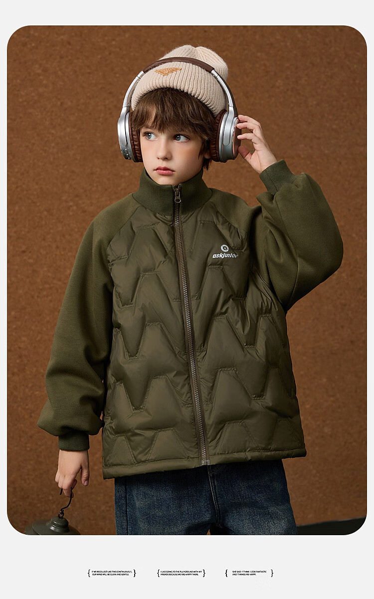 ASK JUNIOR Boys' Down Jacket Autumn Winter Warm 90% Down Raglan Sleeve Zip-up Coat Black 160cm 22
