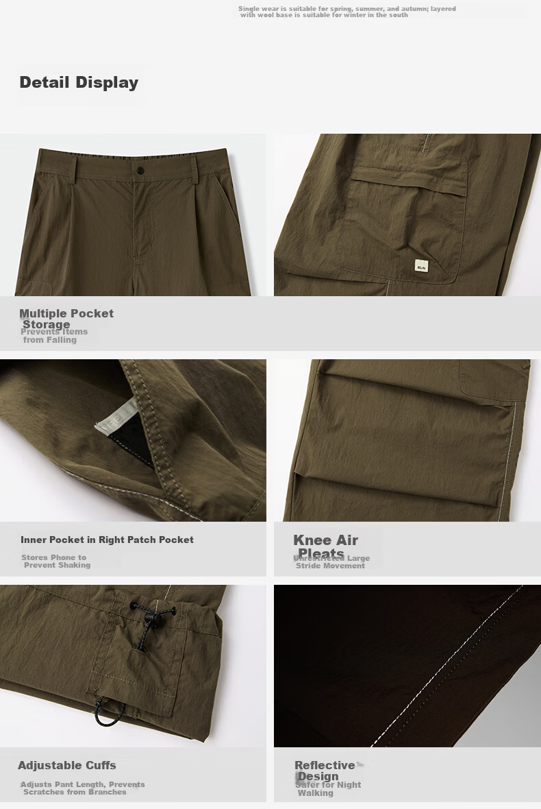 BEIN SPACE Four-Season Multi-Pocket Unisex Loose Durable Water-Repellent Outdoor Workwear Hiking Pants J002 Pine Scale Brown XS 4