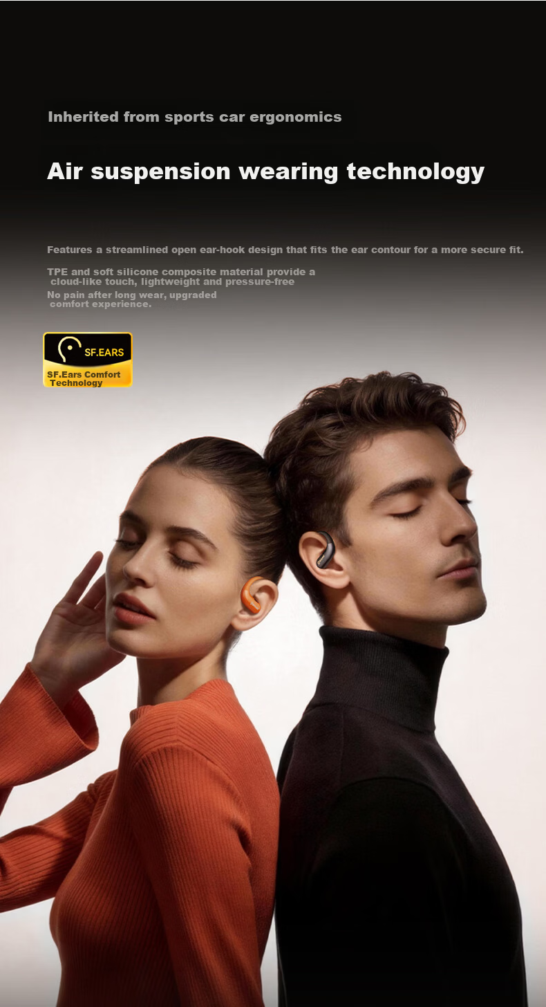BUGANI Free B16 Ford Mustang Edition Bluetooth Earbuds Open-Ear Wireless AI Simultaneous Translation Sports Running Earphones Yao Ye Black 15