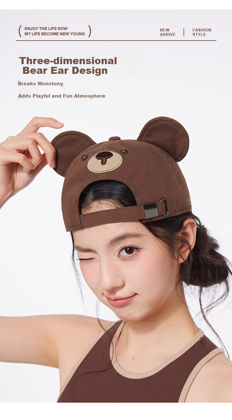 CACUSS Women's Duckbill Cap Spring Summer New Pure Cotton Soft Top Cartoon Age-Reducing Ear Baseball Cap Cute Bear Brown 3