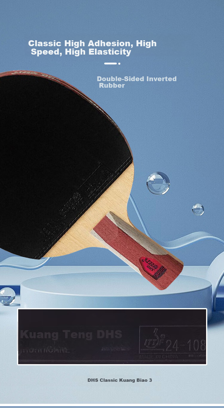 DHS Kuangbiao Six-Star Table Tennis Paddle, Straight Handle, Reverse Rubber, Combination of Looping And Fast Attack, F6006, Includes Racket Case 2