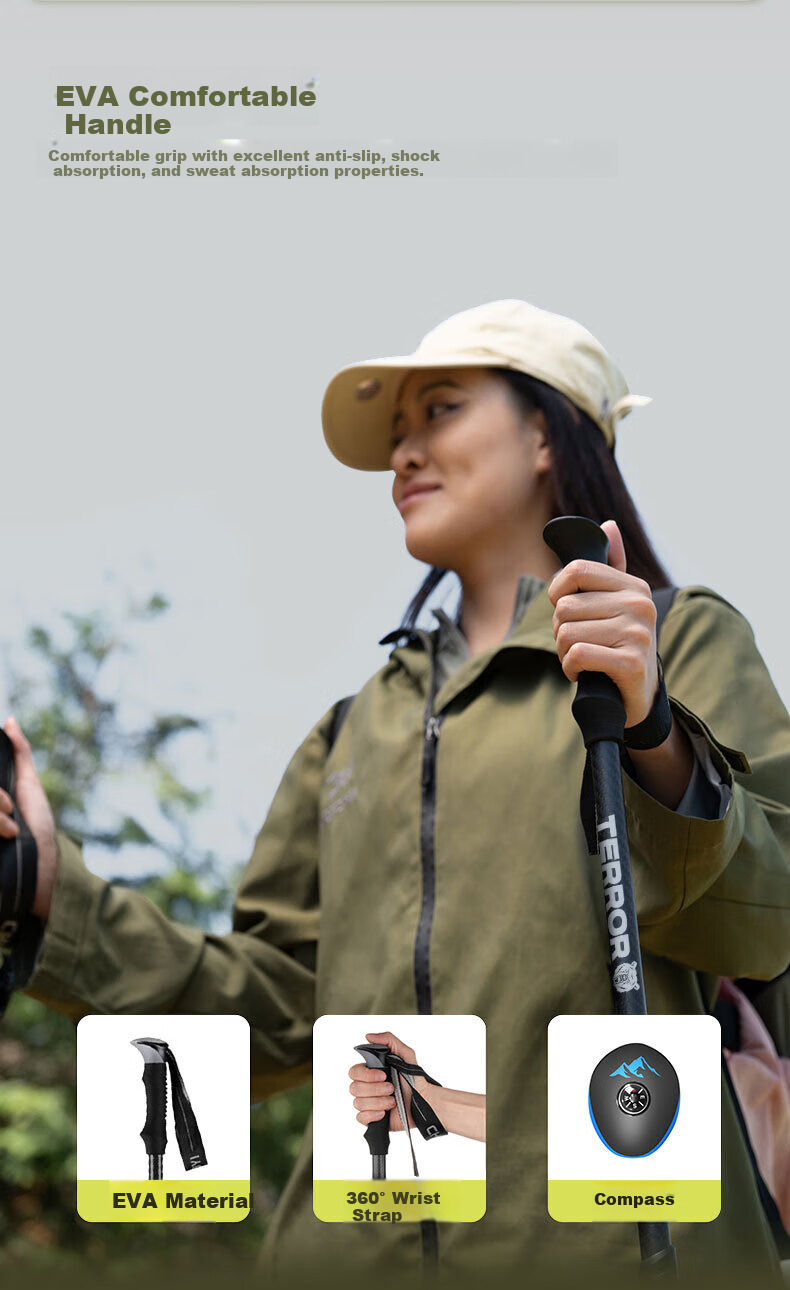 TERROR Aluminum Alloy Ultra-Light Telescopic Hiking Trekking Pole Outdoor Equipment Professional Mountain Climbing Stick Red Bead Model 8