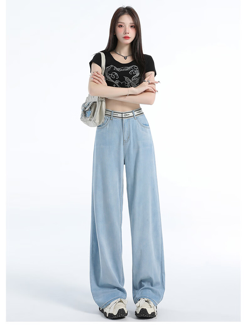 Jeanswest Women's Summer 2026 Tencel Lightweight Wide-Leg Straight Loose Fit Denim Pants Dark Blue XL 21