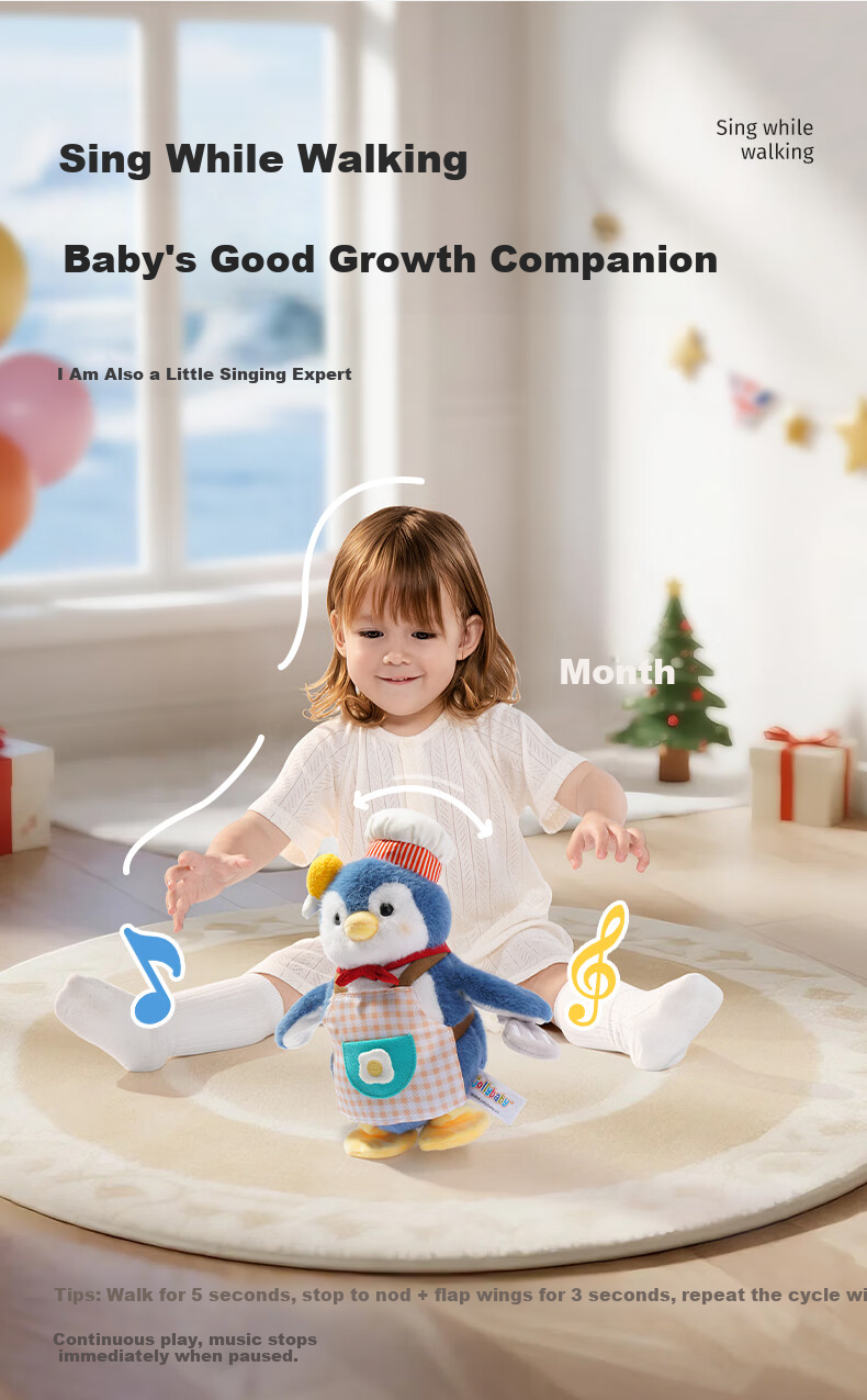 Jollybaby Kids Plush Electronic Pet Penguin Doll Baby Soothing Companion Holiday Birthday Gift Chef Blue 8