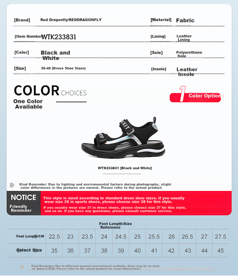 RED DRAGONFLY Women's Thick Sole Soft Sole Fashion Sandals Student Vietnamese Sports Beach Shoes WTK233831 3