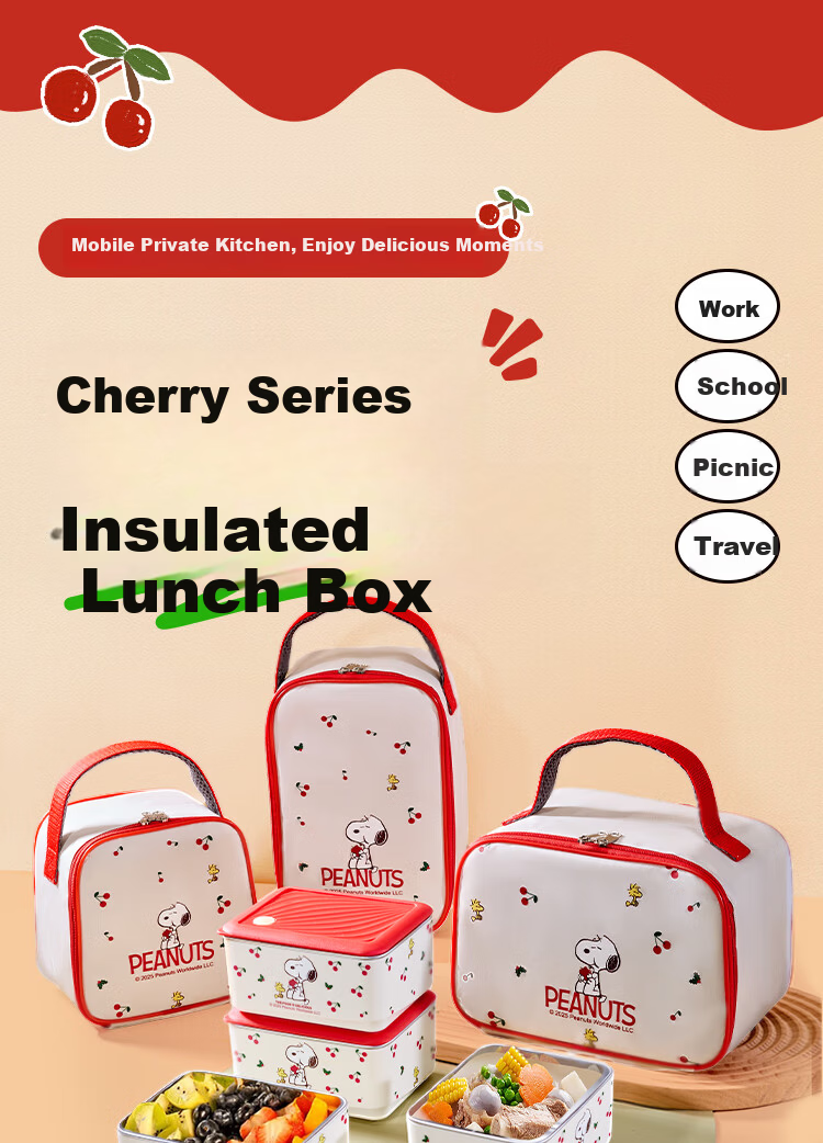 SNOOPY Insulated Lunch Box Bag Set of 4 Portable Thermal Cooler Bento Bags for Students and Office Workers 1