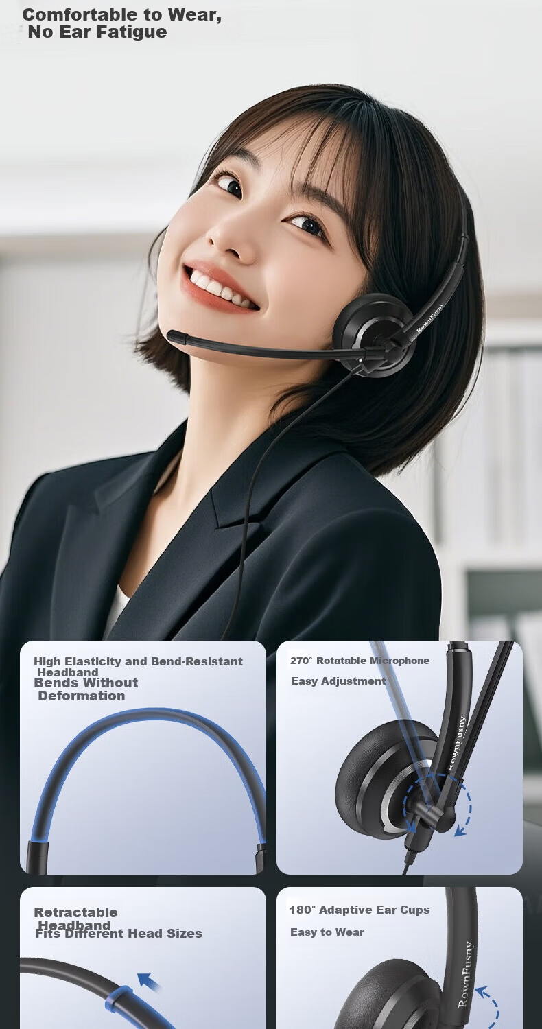 RownFusny EH05 Over-Ear Noise-Cancelling Call Center Headset Single Ear Training Conference Headset QD Interface (Without Cable) 4