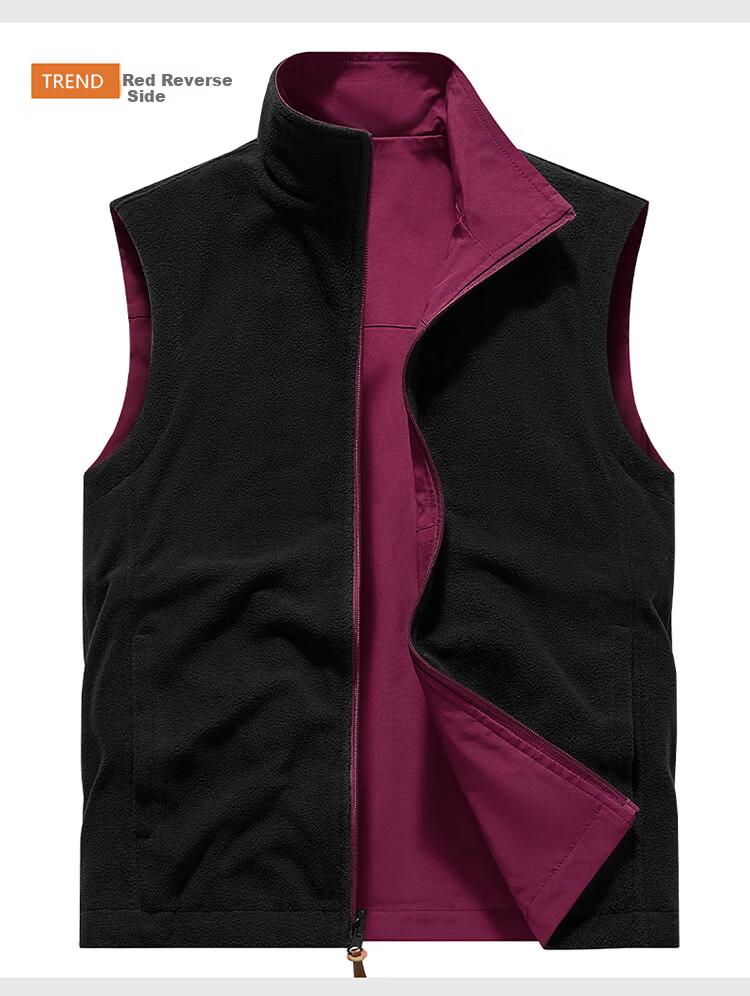 JEEP SPIRIT Men's Autumn Winter Sleeveless Vest Loose Multi-Pocket Warm Reversible Jacket Black 4XL 7