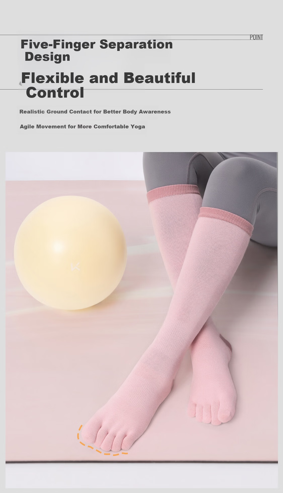 Keep Mid-Calf Yoga Socks Five-Toe Non-Slip Finger Separation for Women Indoor Floor Sports Dance Pilates Mint Green 5